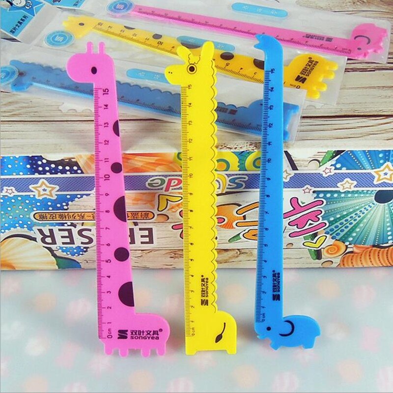 40 stuks/partij schattige cartoon liniaal  of 15 cm giraffe liniaal feest voor kinderen schoolbenodigdheden schrijfwaren