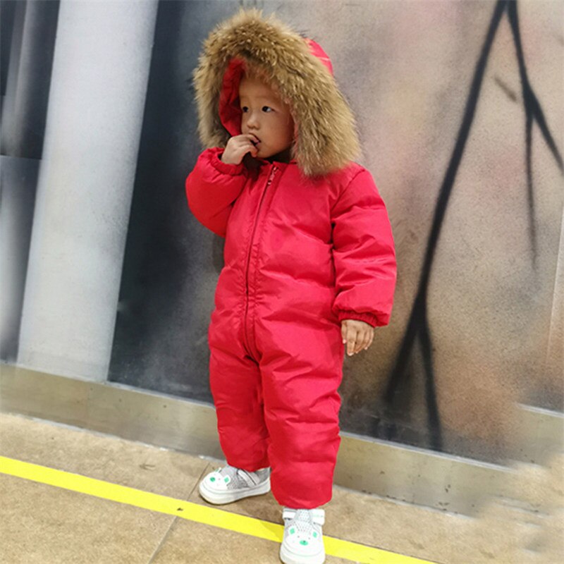 -30 Russian jumpsuit kids winter wear baby boy snowsuit Parka nature fur 90% duck down jacket for girl clothes coat overalls