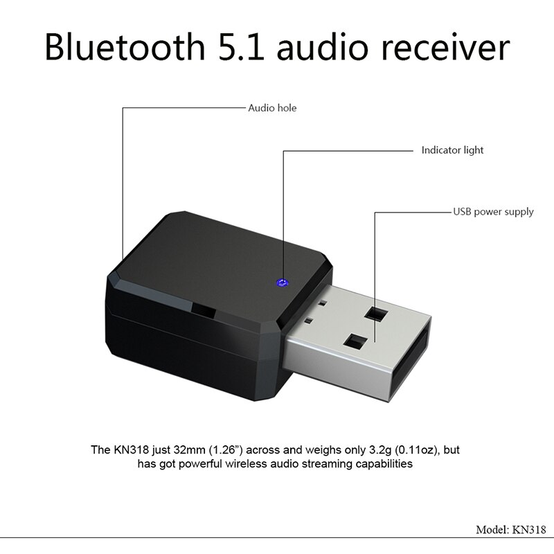 Usb trådløs bluetooth 5.1 sender modtager dongle musik modtager adapter 3.5mm aux til laptop tv pc bil desktop