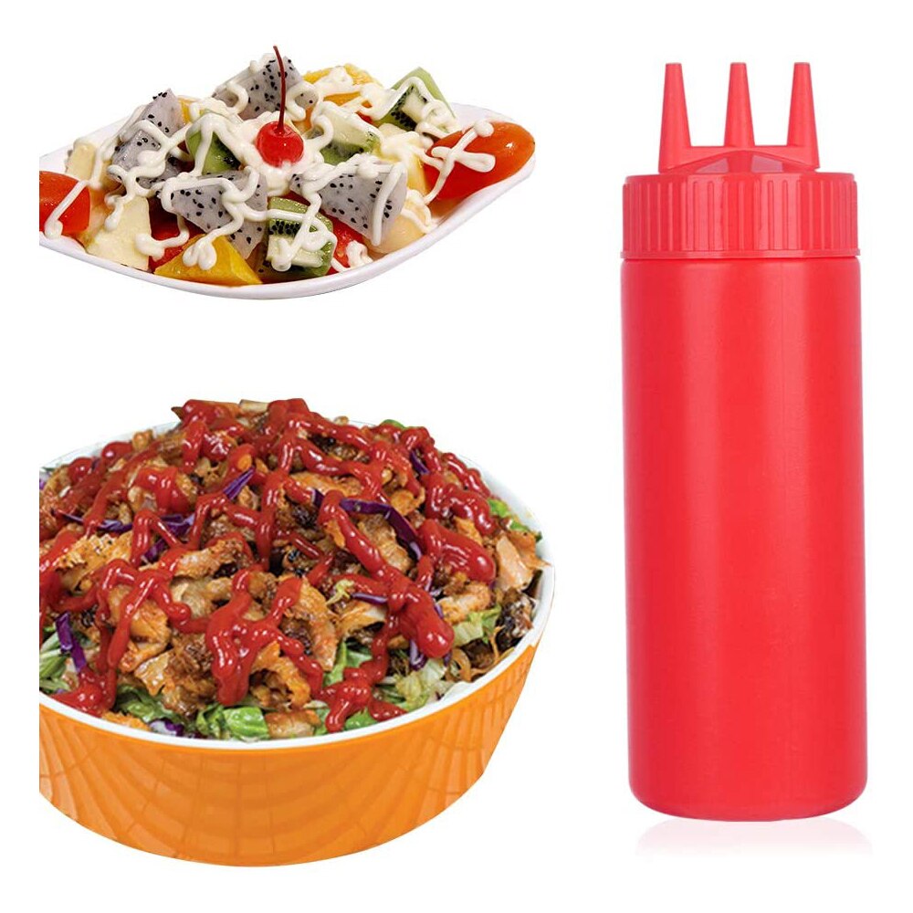 3 Hole Squeeze Bottle Condiment Dispenser Sauce Ketchup Salad Cruet Bin Oil Vinegar Storage Bottle DIY Kitchen Accessories