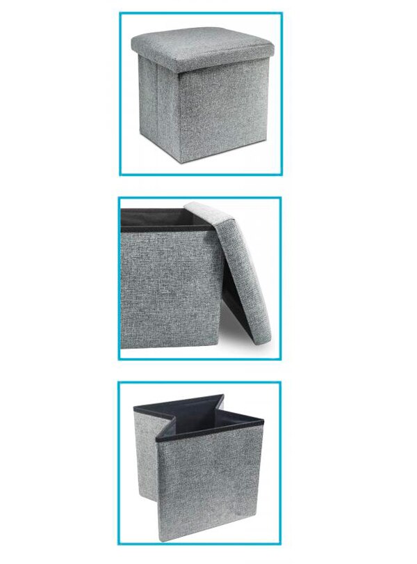 Puff Baúl Plegable 38x38x38 cm/Taburete Almacenaje Tapizado de Textil Tela Óptica Lino per Almacenamiento y Reposapiés - Asiento Silla Decorativ
