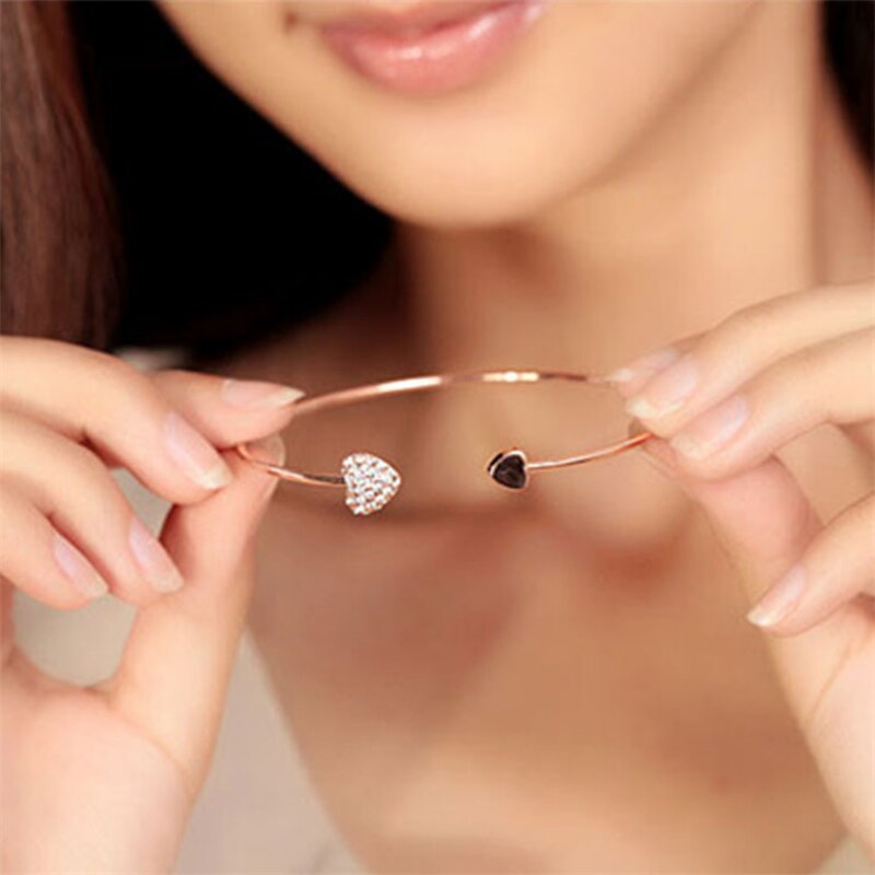 Women's Jewelry Valentine's Day Prom Jewelry Adjustable Zircon Heart-Shaped Open Bracelet