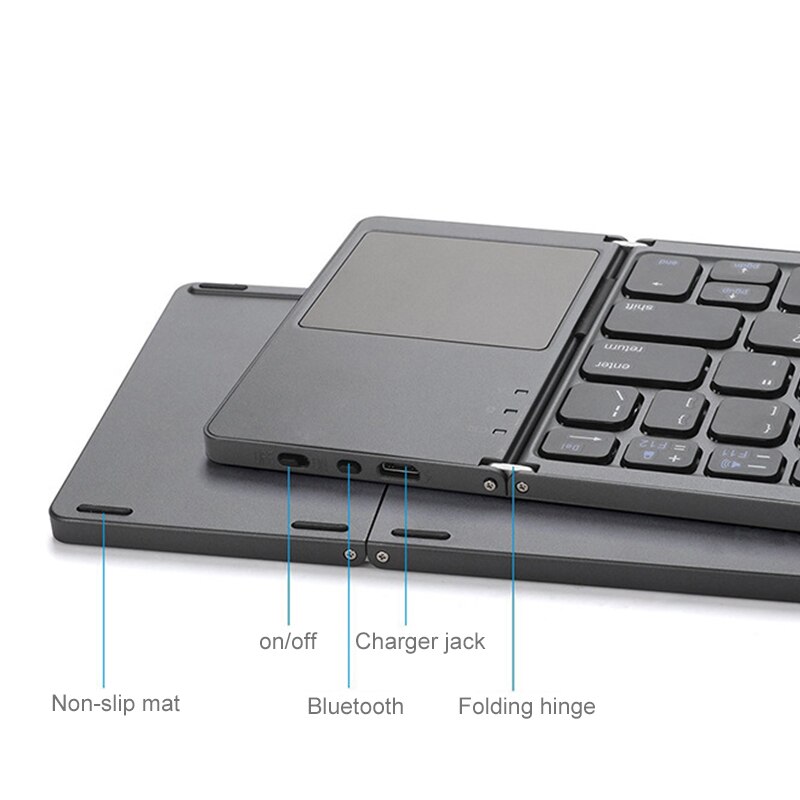 CHUANCHI B033 Portable Twice Folding Bluetooth Keyboard BT Wireless Foldable Touchpad Keypad for Windows/IOS/Android ipad Tablet