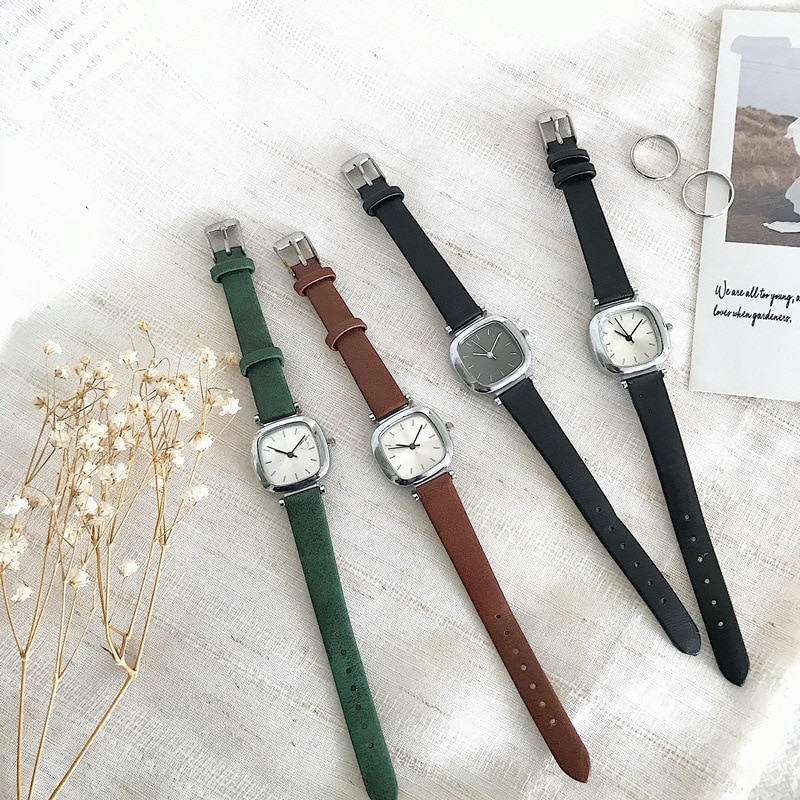 Relojes cuadrados Retro para mujer, reloj de cuarzo a la , relojes de pulsera de cuero Vintage, reloj pequeño Simple para mujer