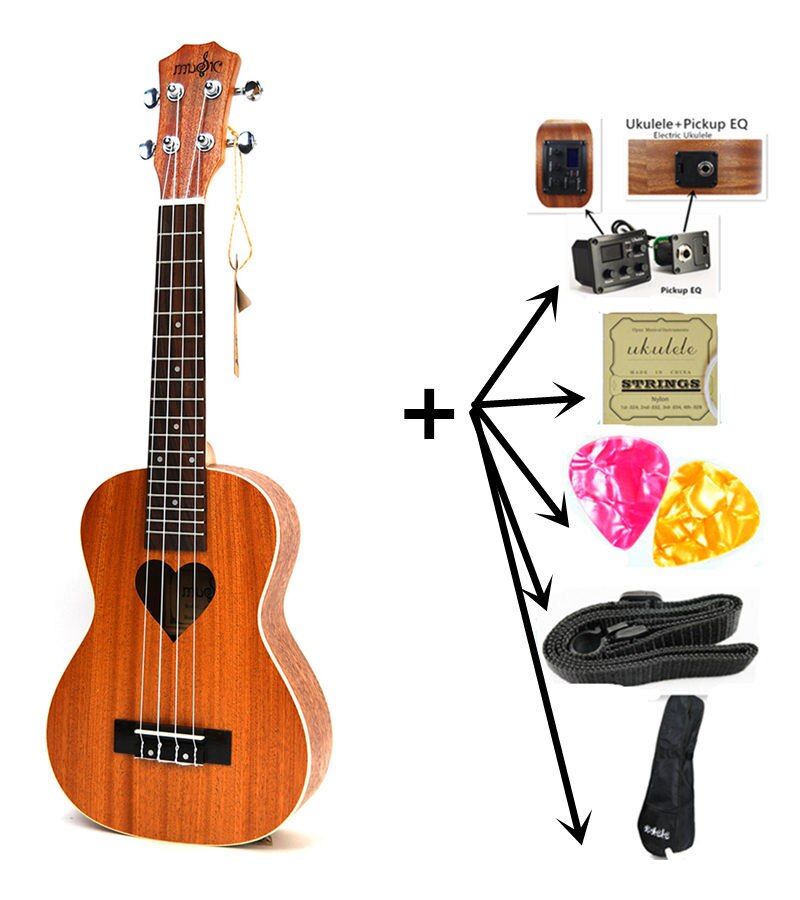 21 Inch Ukelele Sopraan Kleine Gitaar 4 String Hawaii Elektrische Ukelele Akoestische Guitare Liefdevolle Hart Patroon Cavaquinho Gitar