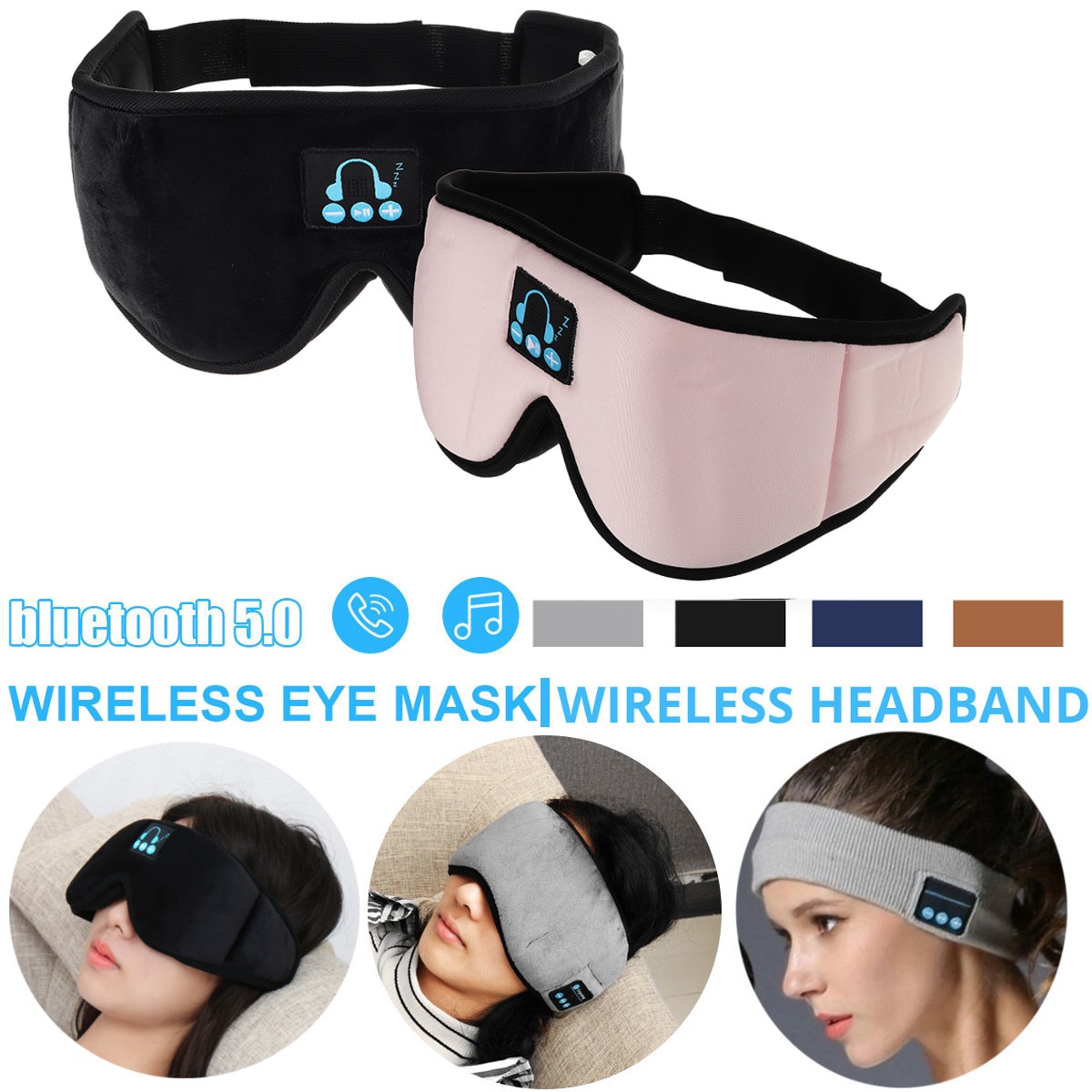 Sleep Headphone Bluetooth Sleep Mask Wireless Sleep Eye Mask Earphone Travel Eye Shades with Built-in Speakers Mic Handsfree mic