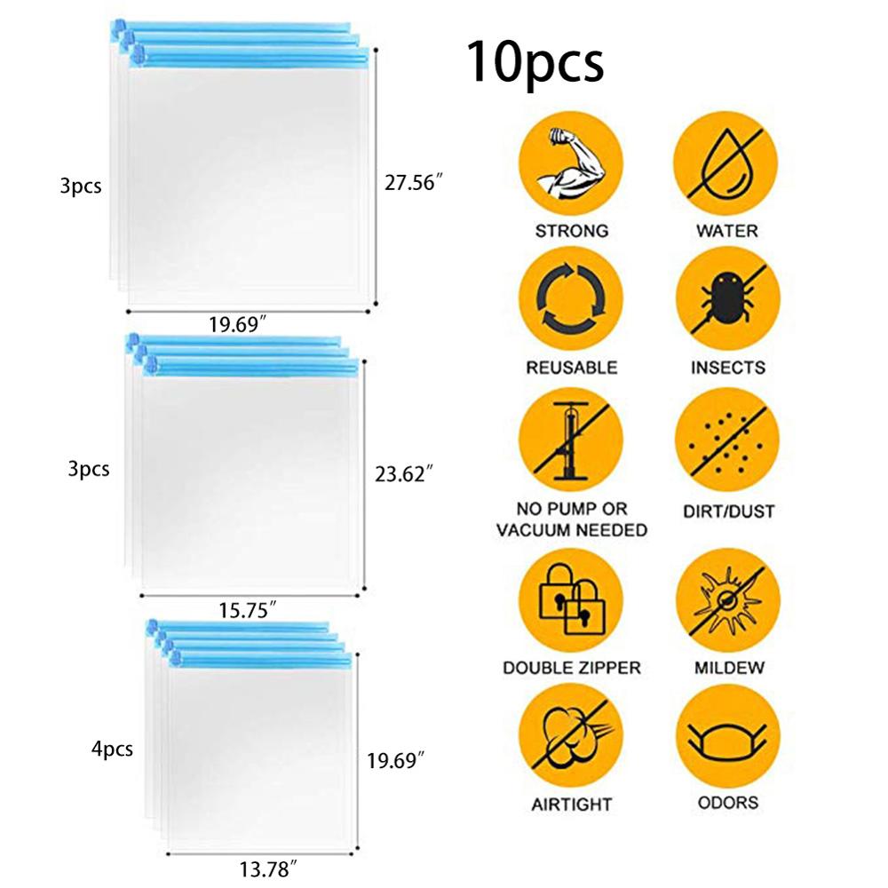 10 stuks vacuüm opbergzak quilt opbergzak transparant opvouwbaar extra groot gecomprimeerd organizer ruimtebesparend kleding sealzak: Gemengd