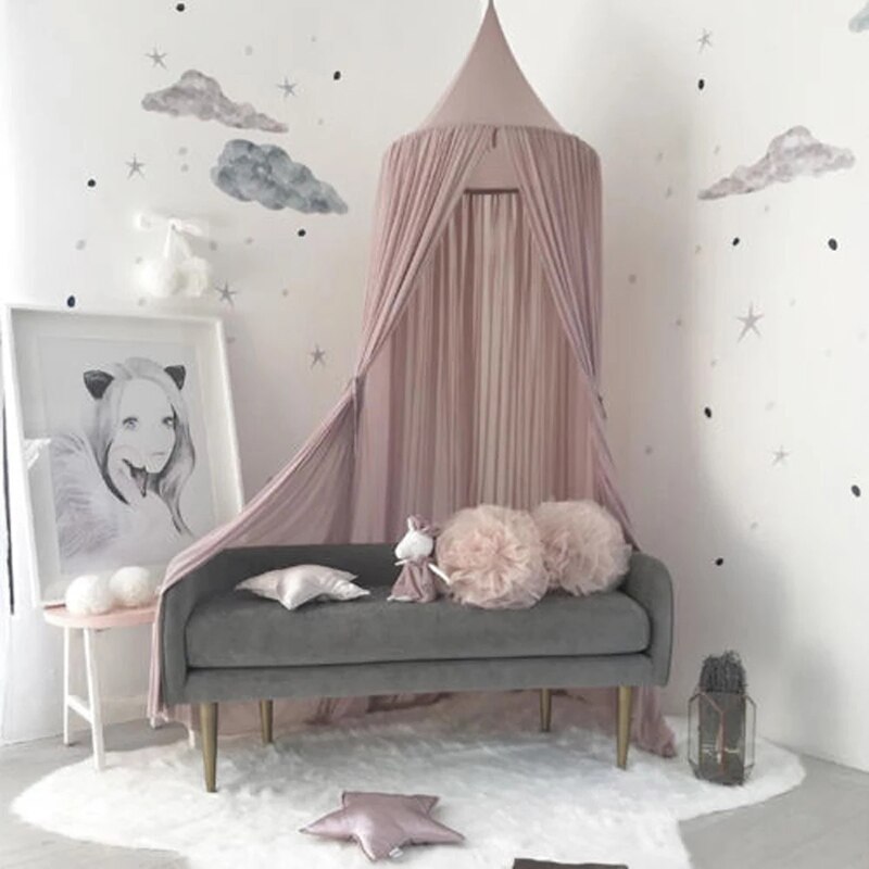 Grey Pink Princess Girls Bed Canopy Crib Curtain Mosquito Net Kids Play Tents Children Play House Castle Baby Room Decoration