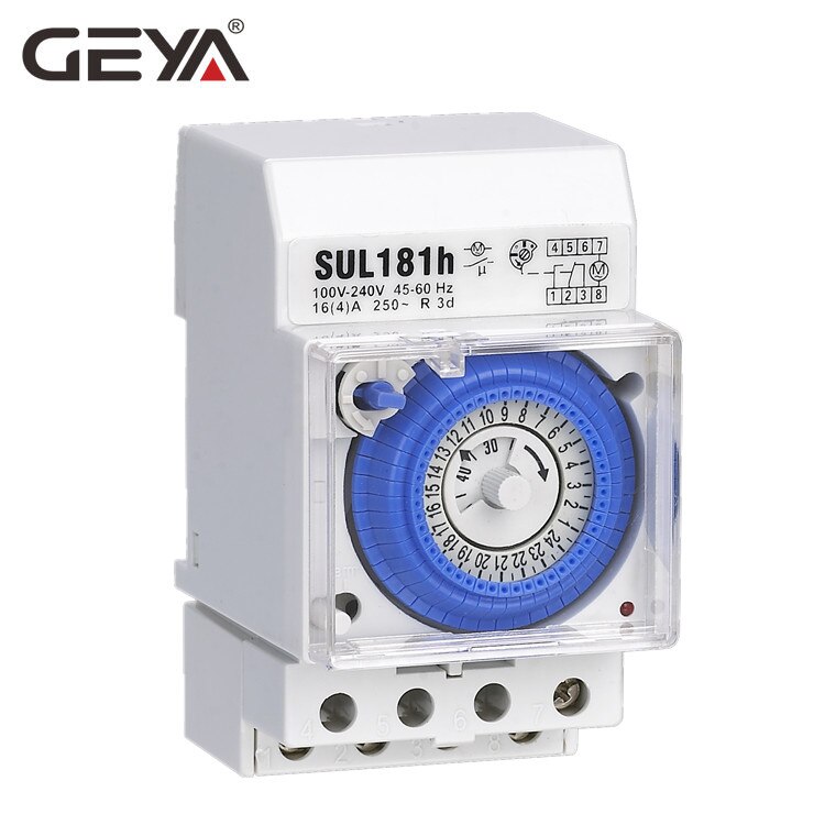 Geya sul 181h 220v tidskontakt 24 timer mekanisk programmerbar din rail timer switch relæ med batteri 110v-240v