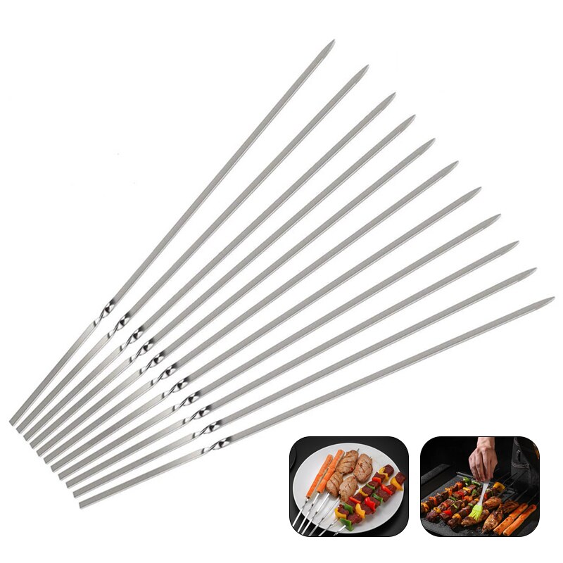 Pinchos de acero inoxidable reutilizables para barbacoa, 10 Uds., pinchos planos de acero inoxidable para barbacoa, pincho de acero inoxidable, aguja, palos para asado para , utensilios de cocina