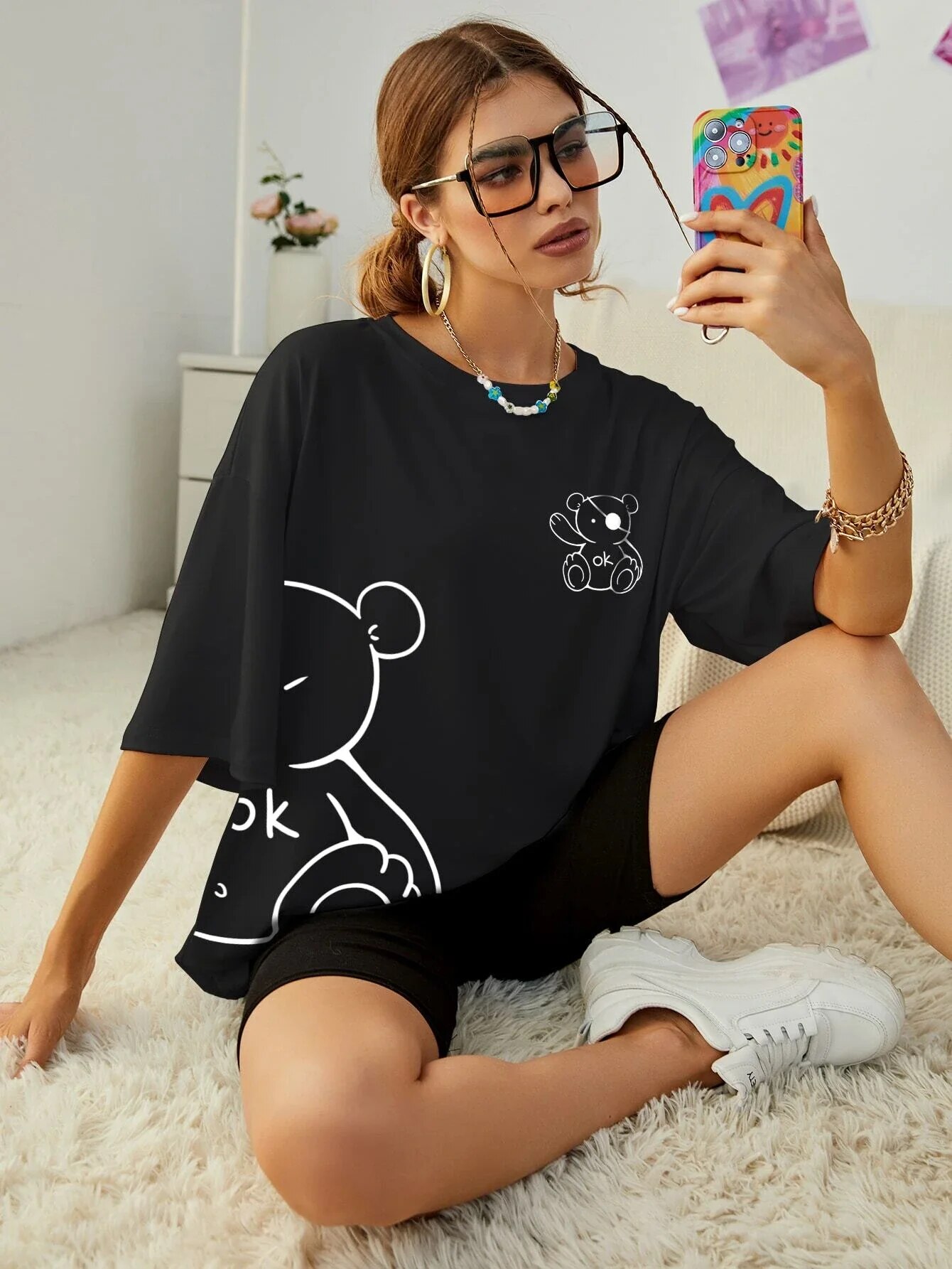 Femmes coton T-Shirts Kawaii OK ours en peluche imprimés graphiques T-Shirts été décontracté femme vêtements confortable hauts de rue