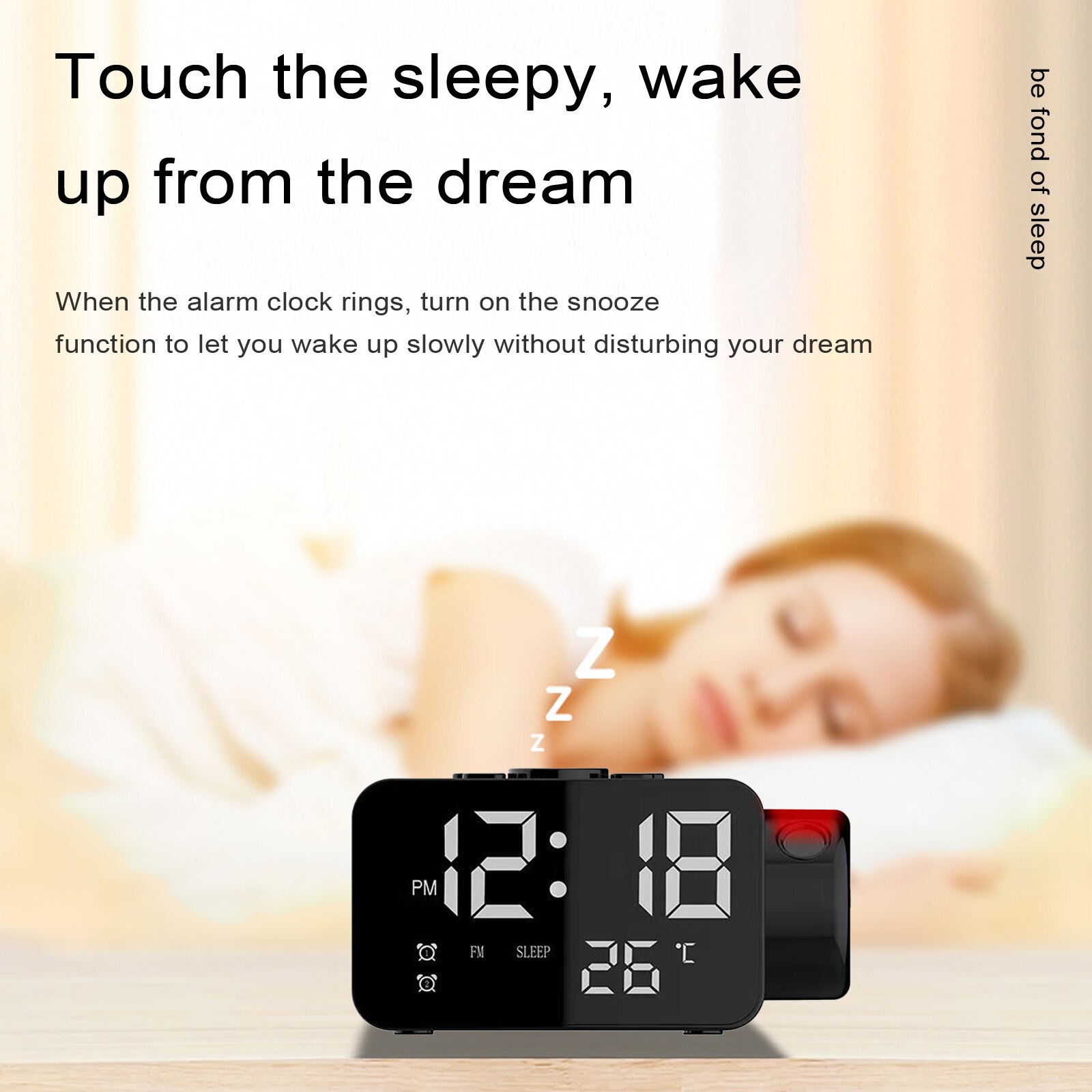 Smart Projection Alarm Clock with LED Inclined Screen FM Radio Solid Color Temperature Display USB Charging Clock