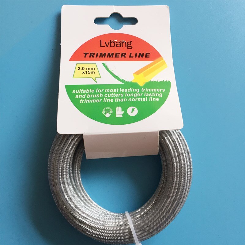 15m lang trimmer trådledning 2 - 3mm ståltråd grå til trimmer buskrydder græstrimmer udskiftning trådtrimmer dele