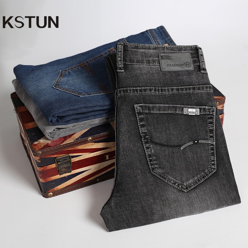 Kstun herrejeans almindeligt snit business casual straight fit mørkegrå stretchjeans til mænd gode herrebukser homme 40