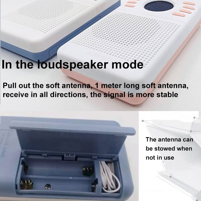 Mini fm radio 50-108 mhz stereo radiohøjttaler med led display blød antenne understøtter slukning af hukommelse 2 strømforsyningstilstande