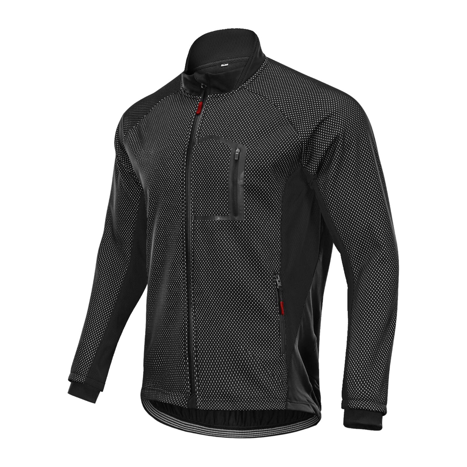 Men Cycling Jacket Sportwear Softshell Reflective Fleece Lining Windbreaker
