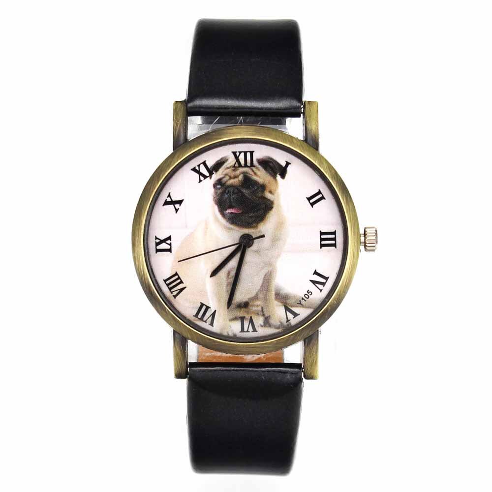 Mops Haustier Hund PU Leder Band Uhren männer frauen lässig Silikon Band Armbinde unisex Sport Quarz Handgelenk uhr