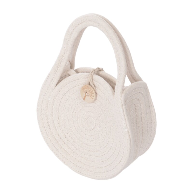 Bolso de paja trenzado para mujer, bolso de mano con asa portátil, cubo decorativo redondo para chica
