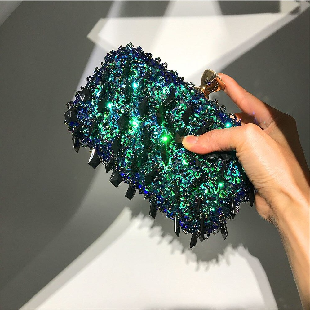 Europeiske kvinner kveldsveske håndlagde påfugl paljetter perler dag clutches håndveske dame telefon veske messenger bag