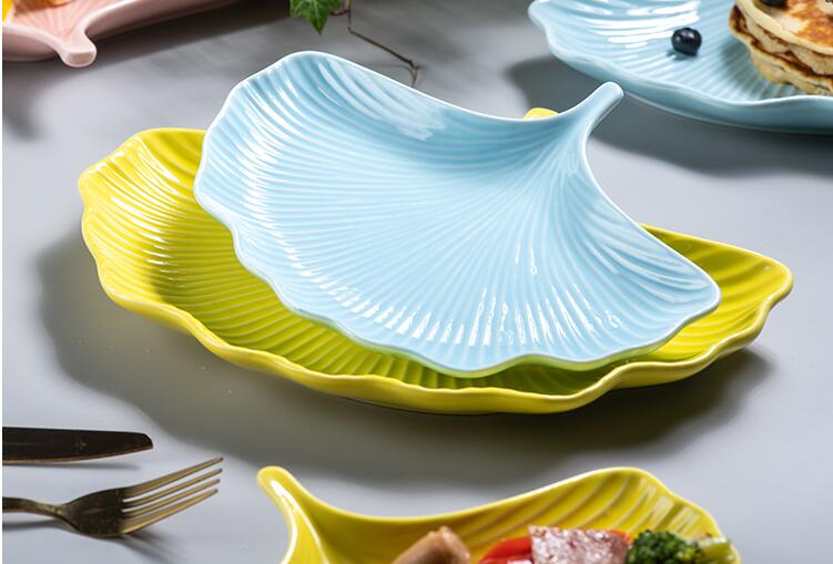 Nordisk vind uregelmæssig ginkgo blad keramik plade vestlige måltid plade smykker modtager dekorative plade dessert plade