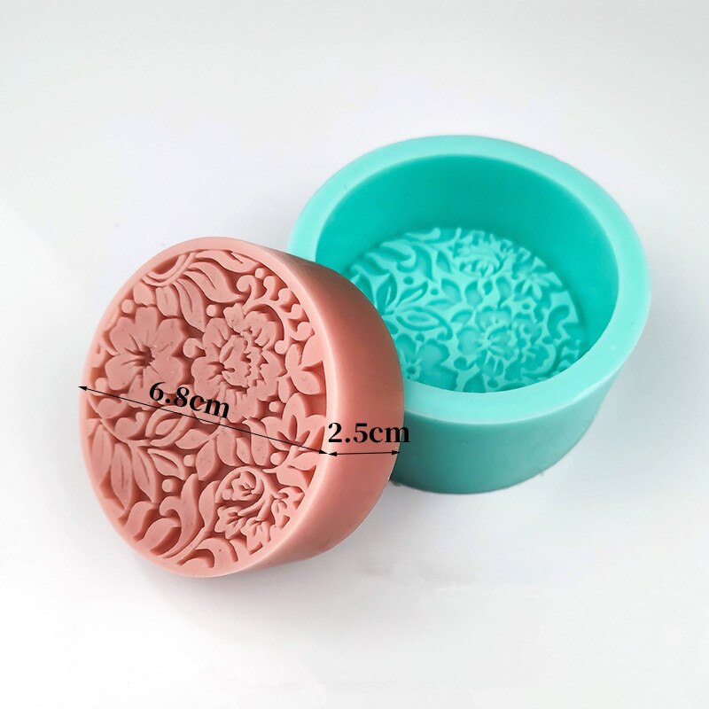 Padrão de flor artesanal sabão silicone molde diy esculpido quadrado redondo fazendo sabão silicone molde chocolate bolo ferramentas decoração: A