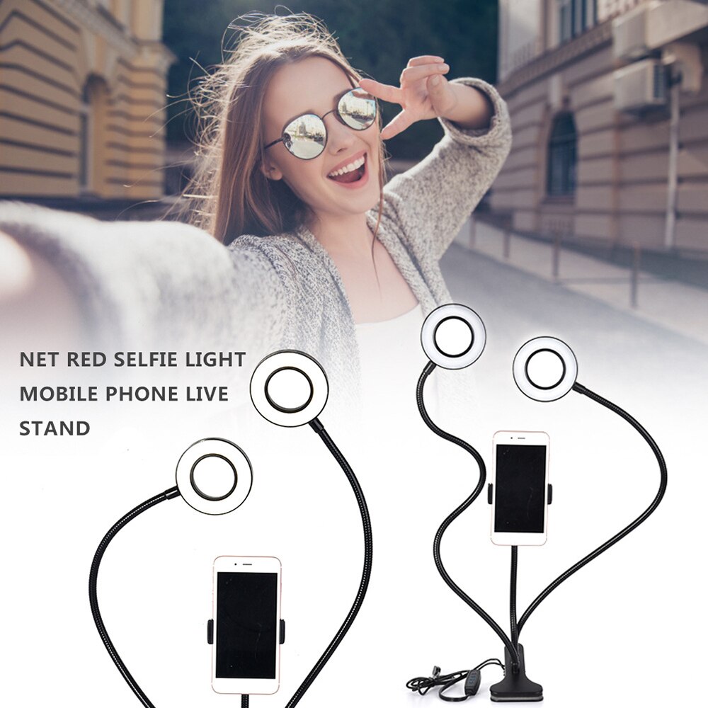 LED Dual Licht Selfie Ring Licht Mit Flexible Arm Telefon Halter Stehen Halterung Faul Handy Fotografie Ringlight Für Live