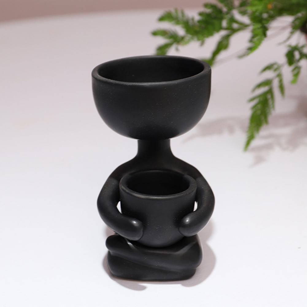 Mini vaso de cerâmica humanóide, vaso de plantas fofo criativo para plantas diy vaso de flores decoração para casa escritório