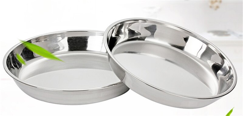 Rostfritt stål tjock platt stor rund tallrik laddar tallrikar/utsökt silver serveringsfat delikat tårta metall djup tallrik tallrik