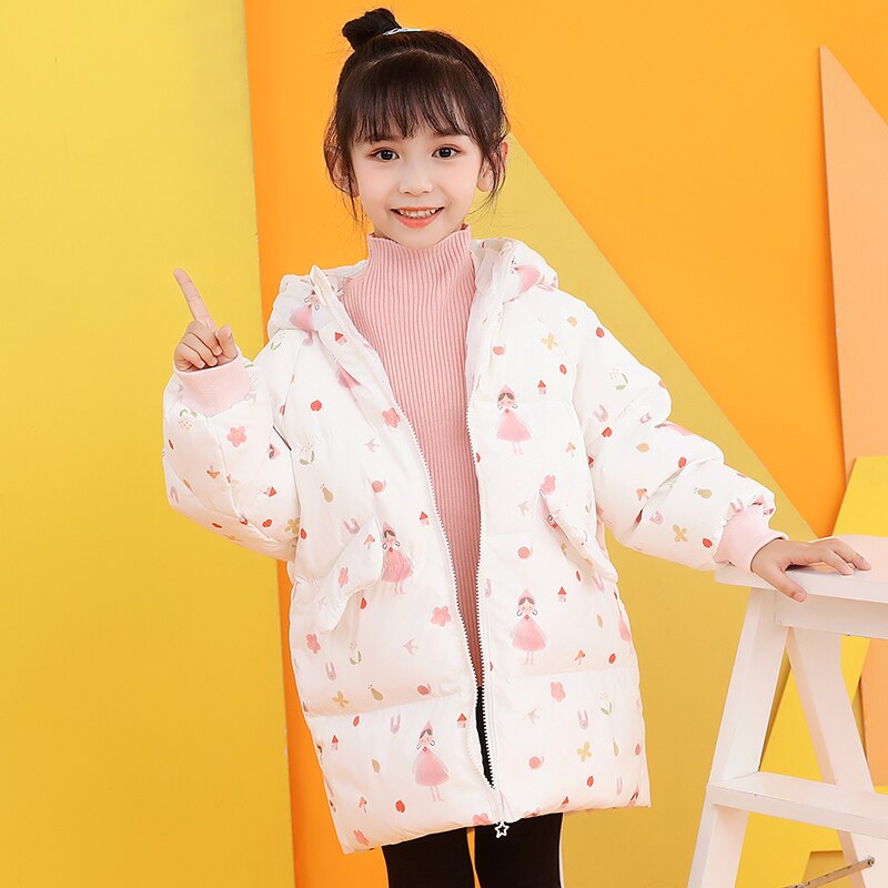 Peuter Meisje Winter Kleding Cut Konijn Hooded Jassen Voor Meisjes Cartoon Patroon Rits Baby Parka 'S &amp; Down: white girl / 5T -size120
