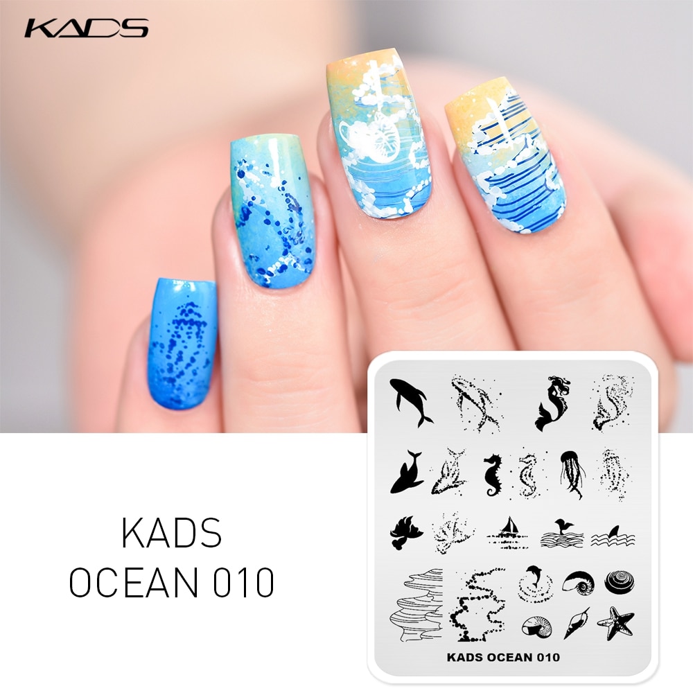 Recién llegado, placas de estampado de uñas, vida marina, ballena, caballito de mar, estrella de mar, patrón de concha, plantilla para uñas para manicura