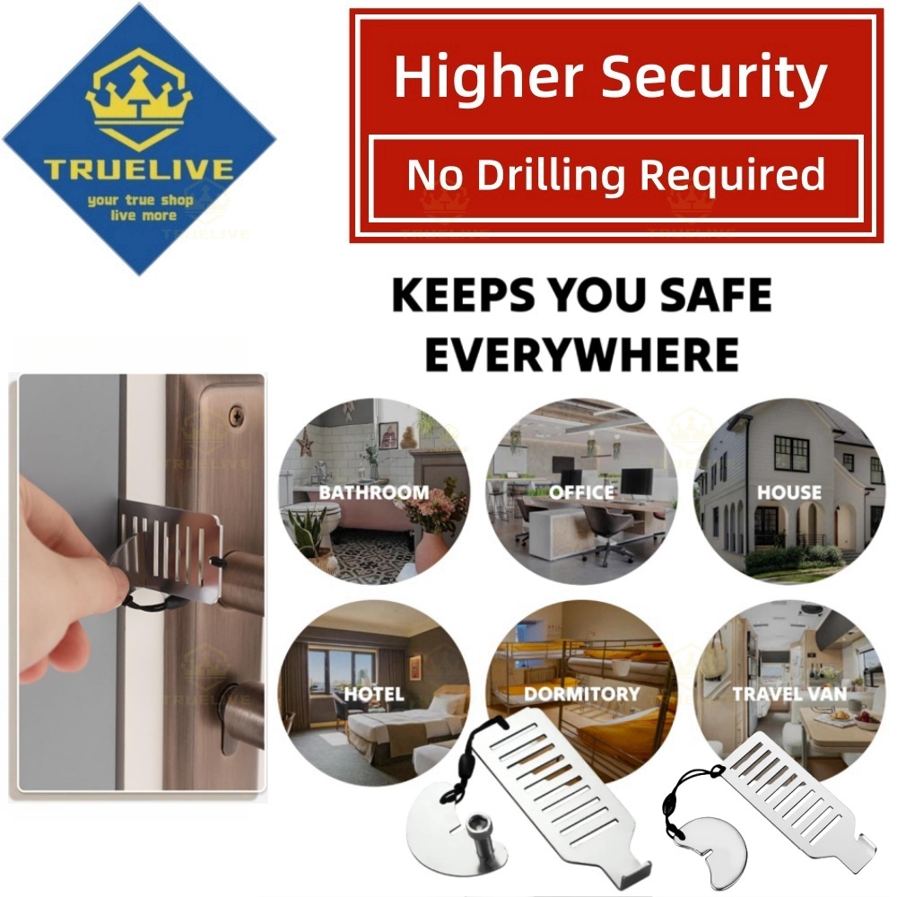 Portable Door Lock Latch Anti-theft Lever Lock Removable Door Blocker Adhesive Security Latch No Drill Manual Door Stop Doorstop