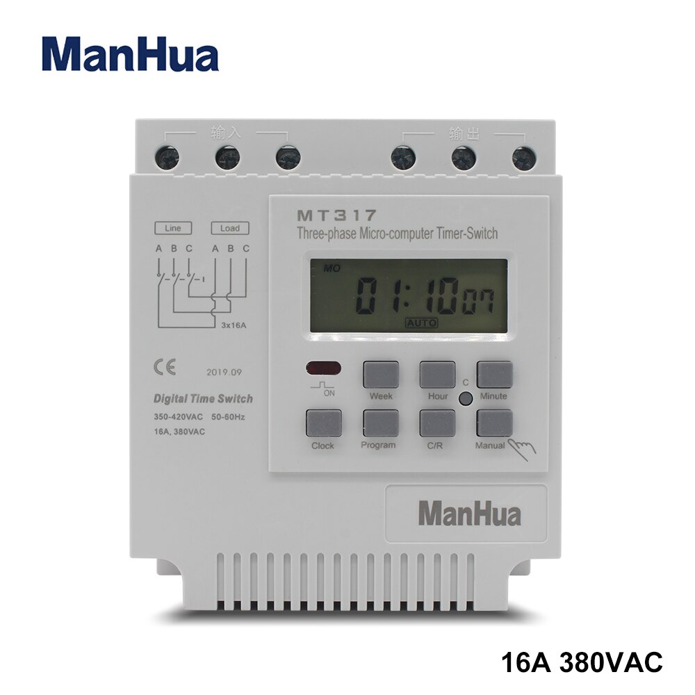 ManHua MT317 380V 16A LCD digital multi-purpose three-phase 7 Days programmable control power timing switch motor timer