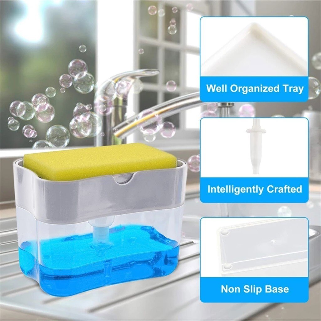 2-in-1sponge Rack Zeep Spons Zeepdispenser En Spons Caddy 13 Gram Dispenser Met Spons Badkamer