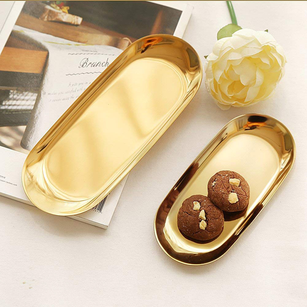Plateau ovale en acier inoxydable, plateau de rangement pour thé, fruits, cosmétiques, bijoux, 18/23/30.3cm, accessoires de cuisine pour maison, Restaurant
