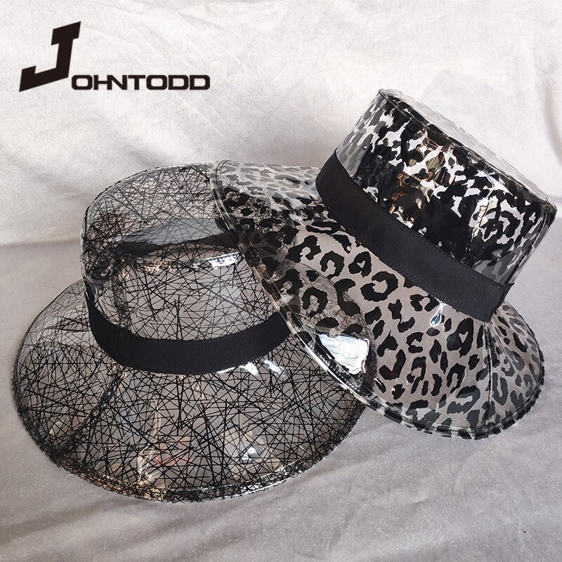 Women's Hat Summer Rainproof Hat Soft Plastic Transparent Hood Sun Visor Hat PVC Transparent Leopard Print Hat