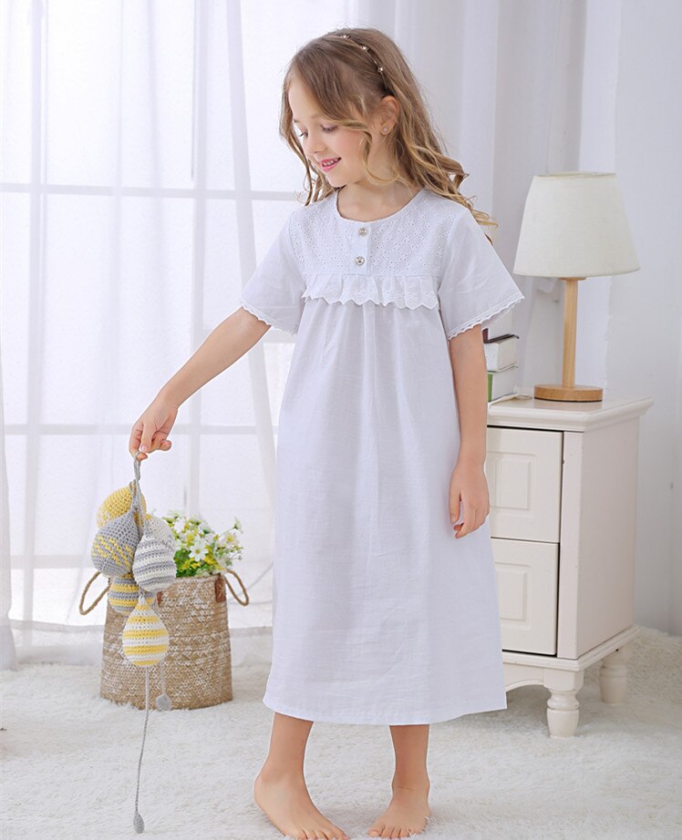 Mädchen Prinzessin Nacht Kleid Sommer Kurzarm Reine Baumwolle Tuch Nette Lange Nachthemd Mädchen Prinzessin Nacht Kleid