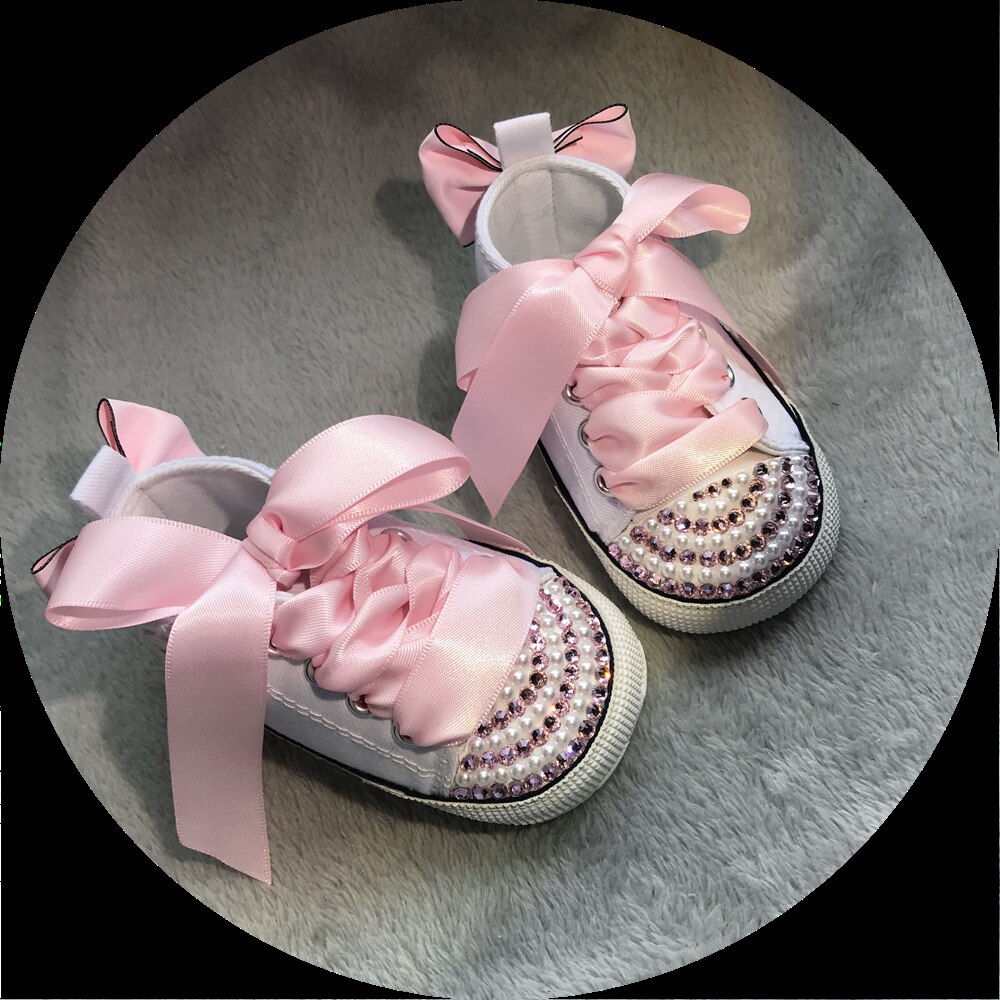 Zapatillas de deporte con perlas y diamantes para niña, zapatos de cuna con perlas brillantes, hecho a mano, de cumpleaños