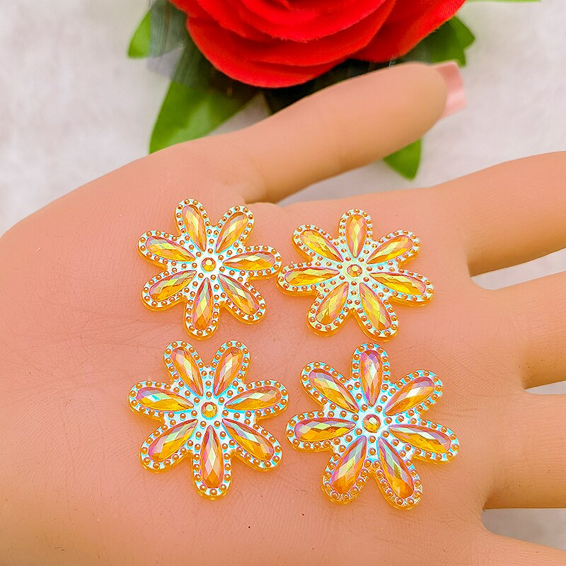30PCS 25mm AB Acrylic Flower Rhinestone Flatback Wedding Diy Button Crafts: Yellow-30PCS