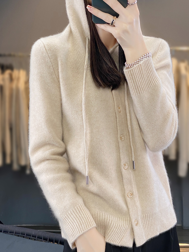 2025 novos cardigans de lã penteado camisola com capuz feminino manga longa malha outerwear senhora roupas de malha topos moda tendência casual