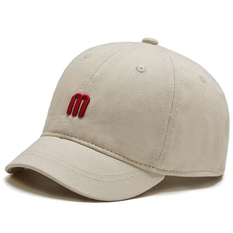 Summer Women Men Embroidered Letter M Baseball Cap Solid Snapback Short Brim Sunhat Outdoor Hip Hop Baseball Hats Casquette: Beige-M Cap