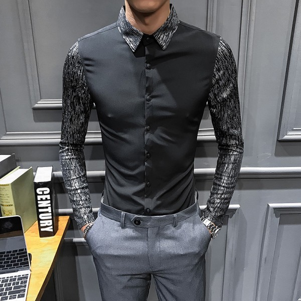 frühjahr Neue Shirt kleid alle spiel männer hemd langarm Patchwork solide herren Hemden lässig schlank passen prom Rauchen: Schwarz / asiatisch 3XL 72-77KG