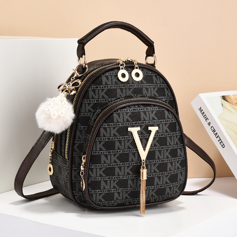 Luxury Brand Women'S Backpack Large Capacity Single Shoulder Crossbody Bag Casual Trend Letter Backpack: black