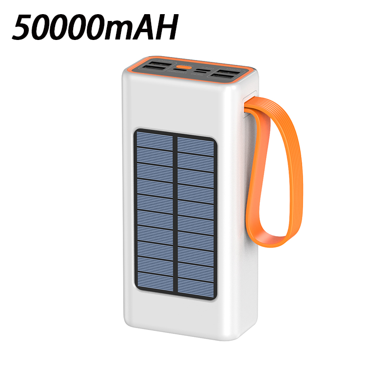 200000 Banco de energía Solar grueso de mAh, Cables integrados de gran capacidad, batería externa, Banco de energía con luz LED para iPhone, Huawei y Xiaomi: Oro
