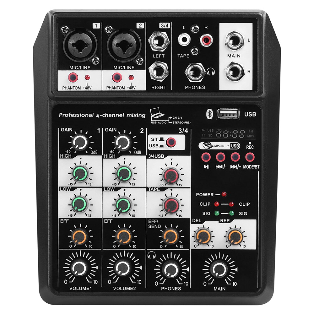 4 Channels Audio Mixer Sound Mixing Console with Bluetooth USB Record 48V Phantom Power MonitorEffects for home music production: Default Title