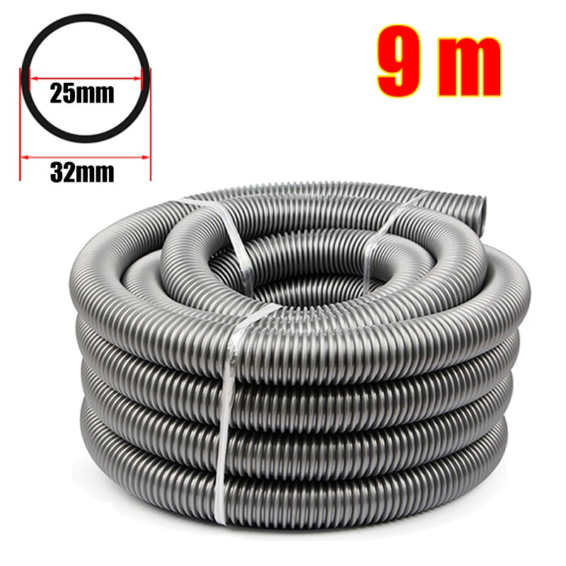 Inner 25 mm Household Vacuum Cleaner Thread Hose Straws Factory Bellows Vacuum Tube Soft flexible EVA Hose Pipe Replacement Part: Gray-9m