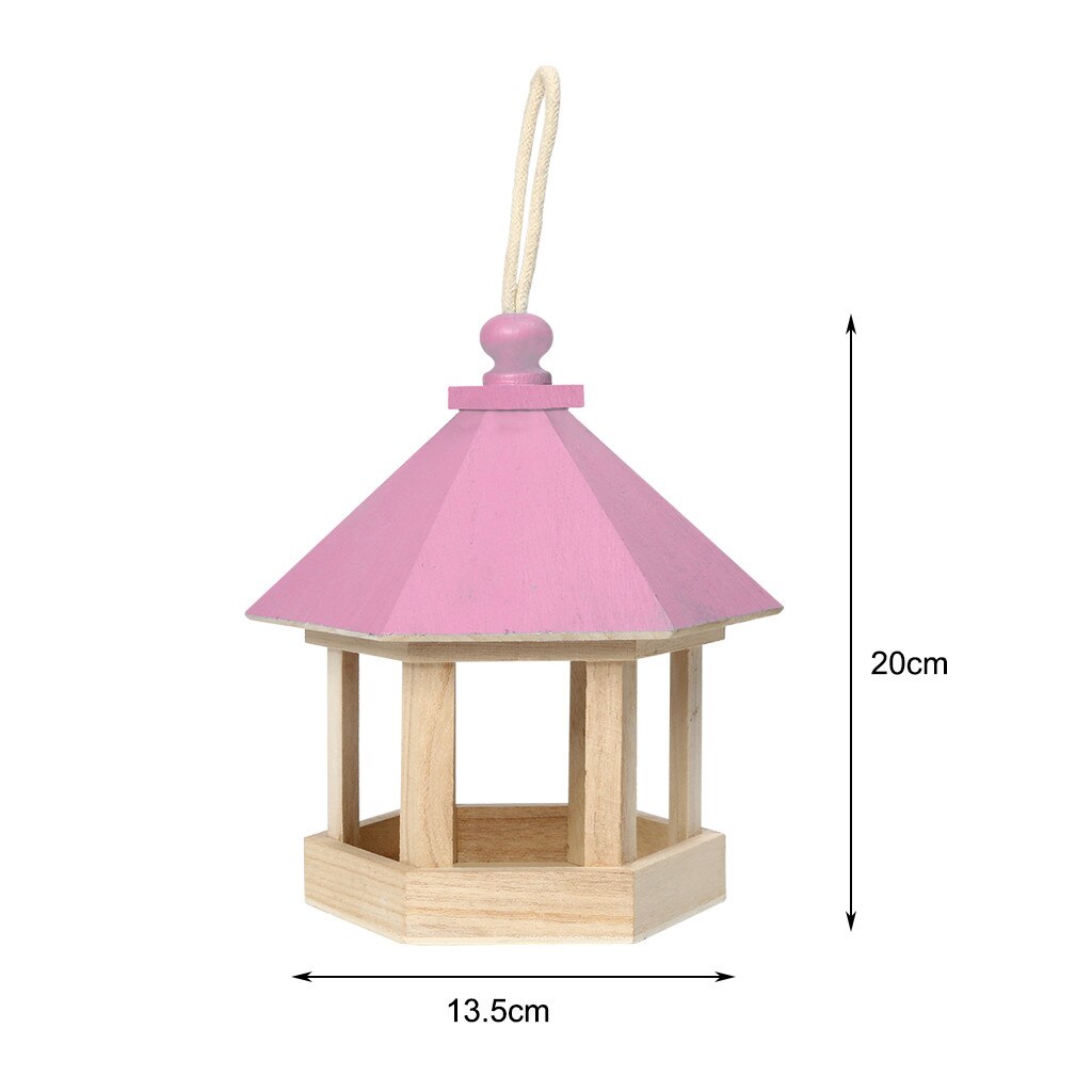 Bird Feeder Outdoor Wooden Hanging Bird Food Container for Balcony Garden Park Hummingbird Feeder for Parrots #F5: Pink