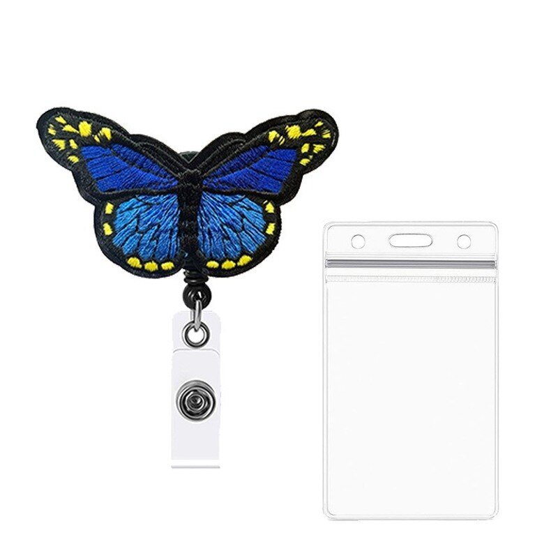 bunt Schmetterling Abzeichen Spule mit transparent PVC Abzeichen Karte Halter einziehbar Brust Tasche Ich würde arbeiten Karte Startseite Fall Clip: Blau Schmetterling