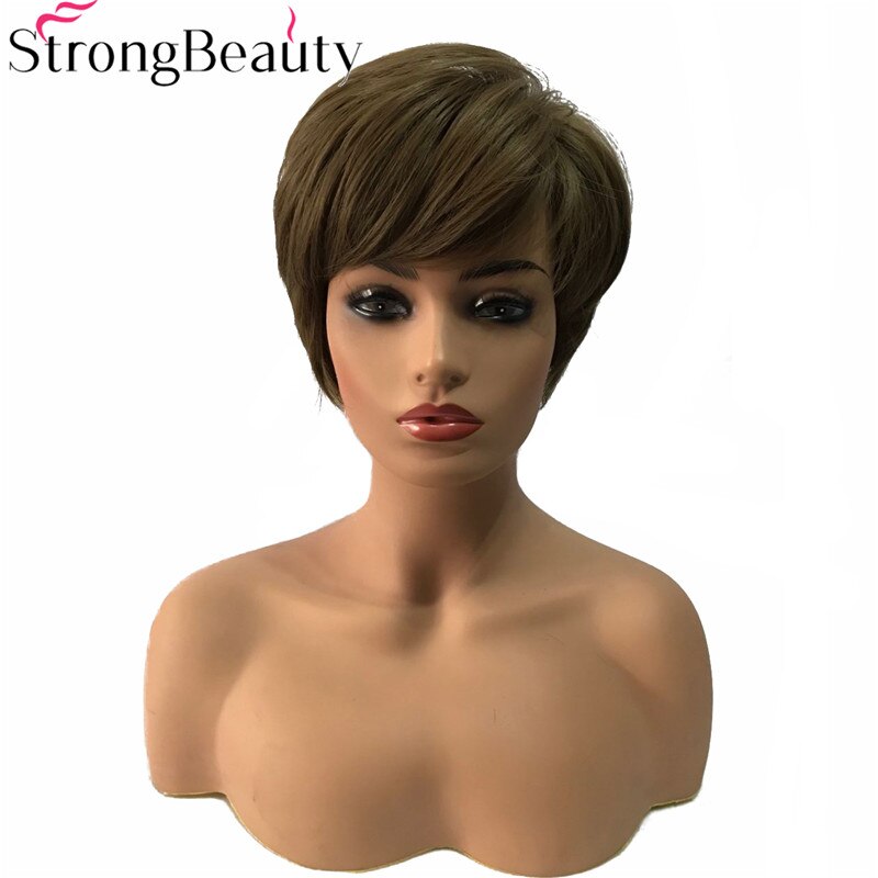 Peluca de cabello sintético para mujer, cabellera sintética lisa, resistente al calor, color marrón oscuro: 10