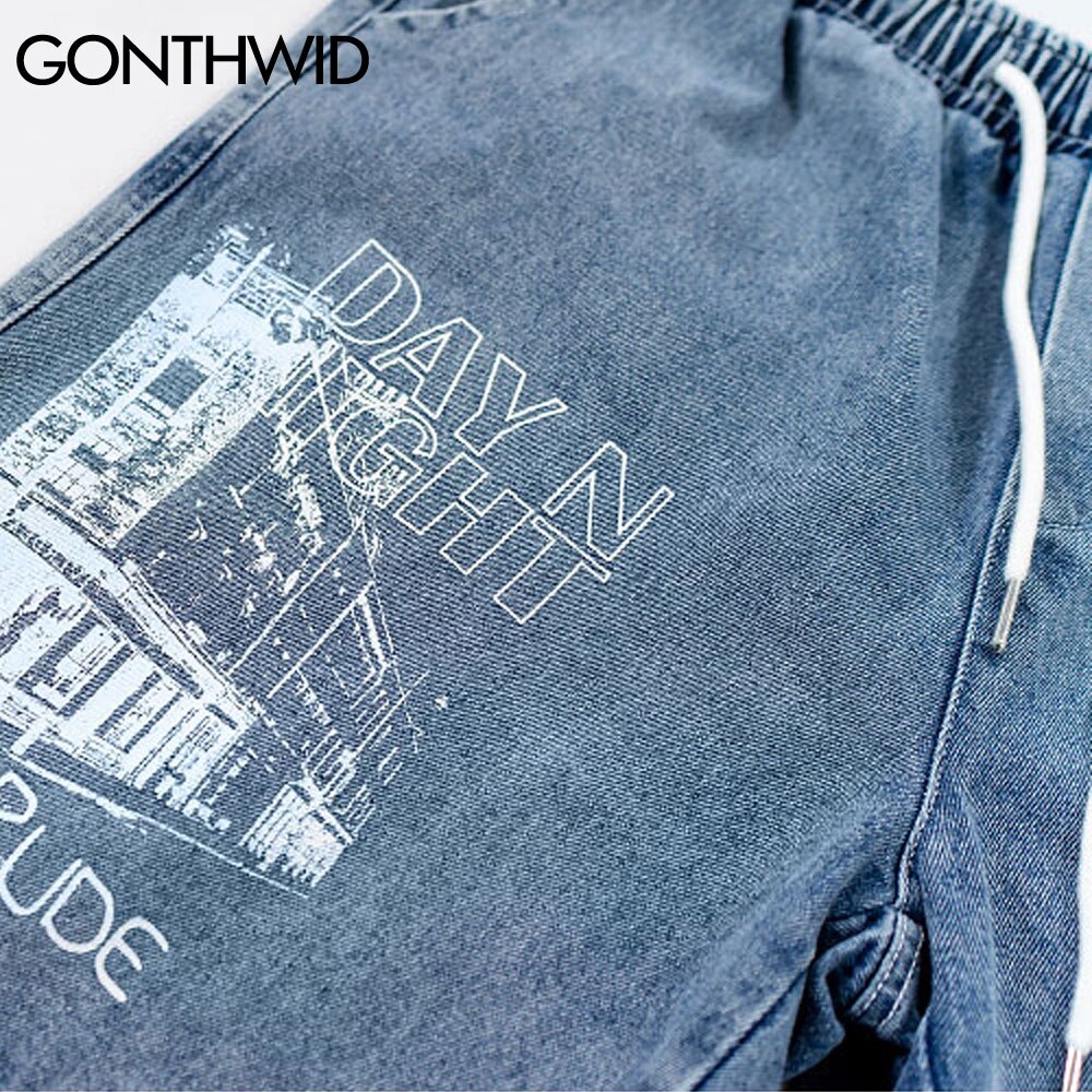 GONTHWID Denim Jean Shorts Harajuku Graffiti Print Short Pants Streetwear Mens Hip Hop Summer Casual Shorts Denim Pants