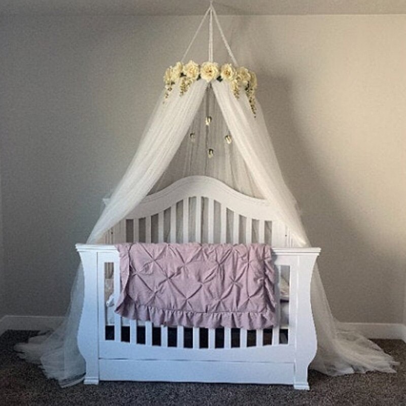 Nordic Bed Luifel Tent Dome Opknoping Met Rose Garland Baby Crib Netting Klamboe Gordijn Kinderen Tent Kinderkamer Decoratie